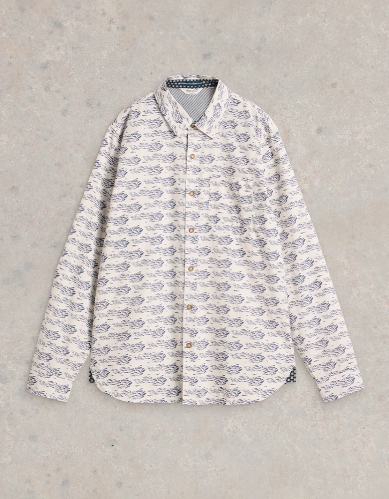 Men's Shaol Fish Printed Shirt White Print