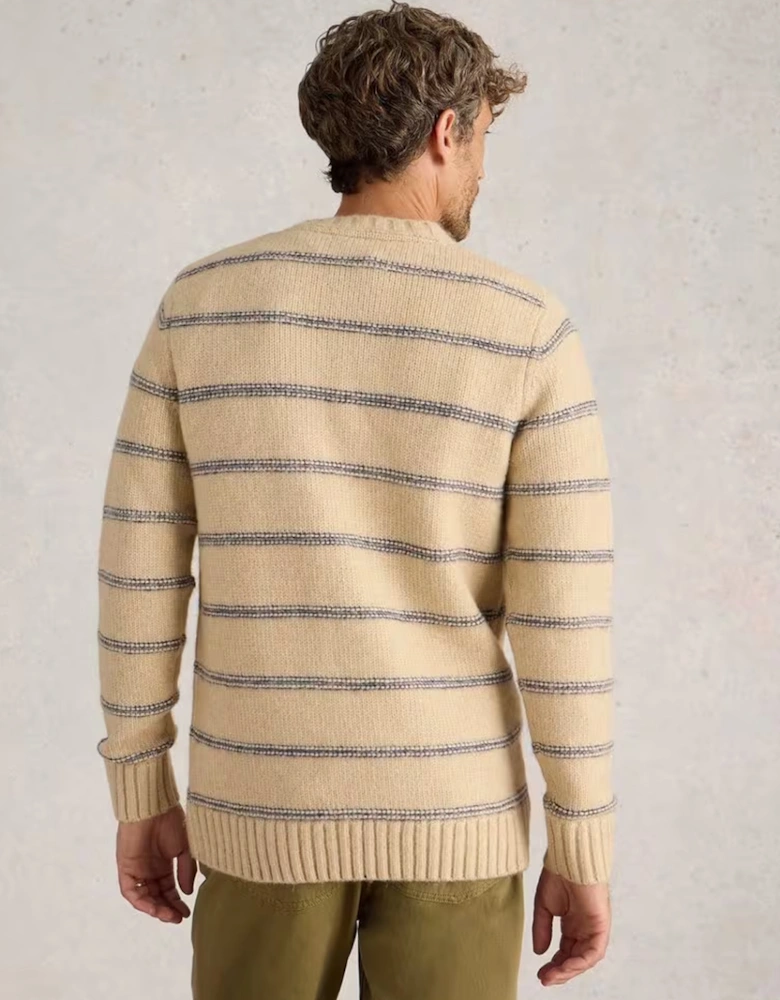 Men's Breton Stripe Crew Neck Jumper Natural  Multi