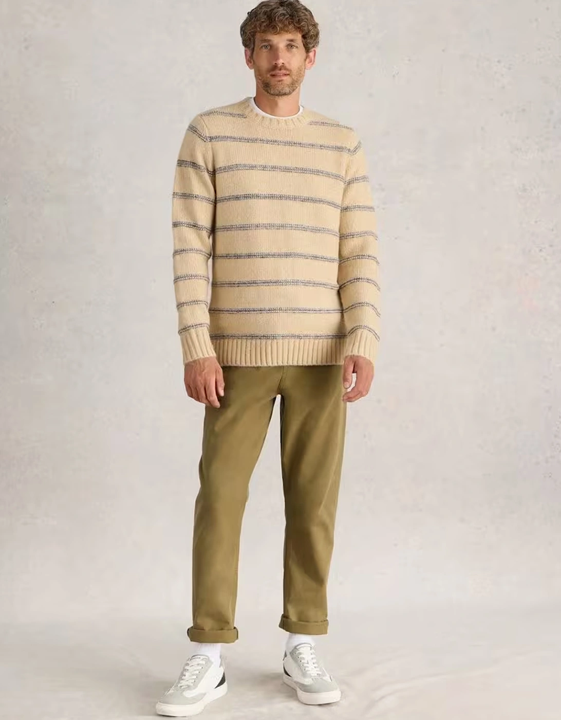 Men's Breton Stripe Crew Neck Jumper Natural  Multi