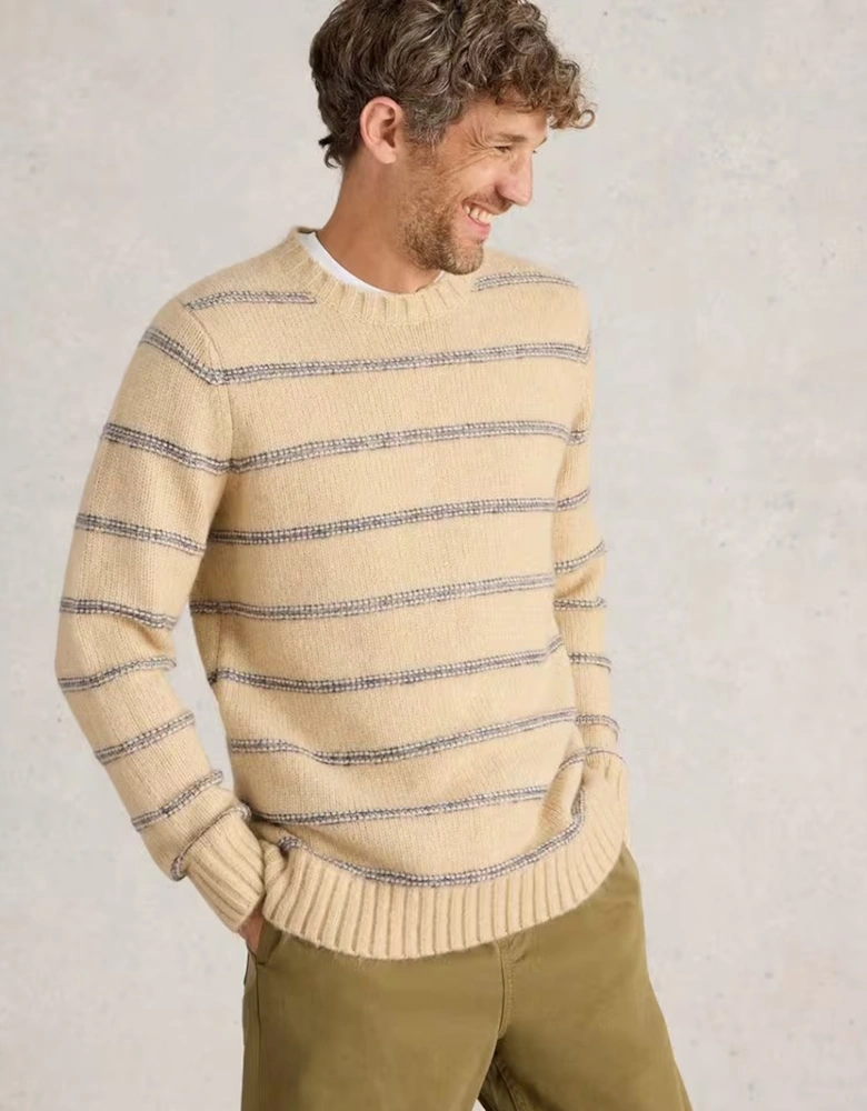 Men's Breton Stripe Crew Neck Jumper Natural  Multi