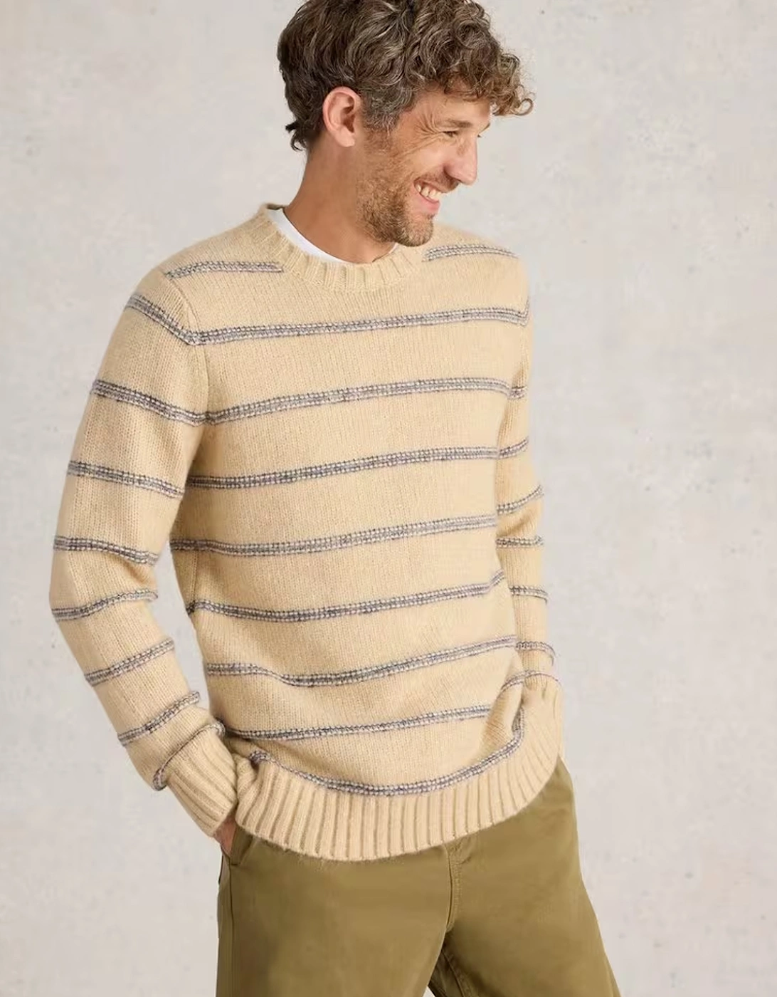 Men's Breton Stripe Crew Neck Jumper Natural  Multi