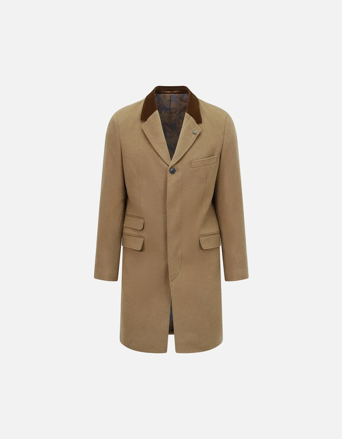 Winston Single Breasted Overcoat with Velvet Trim Collar | Camel, 5 of 4