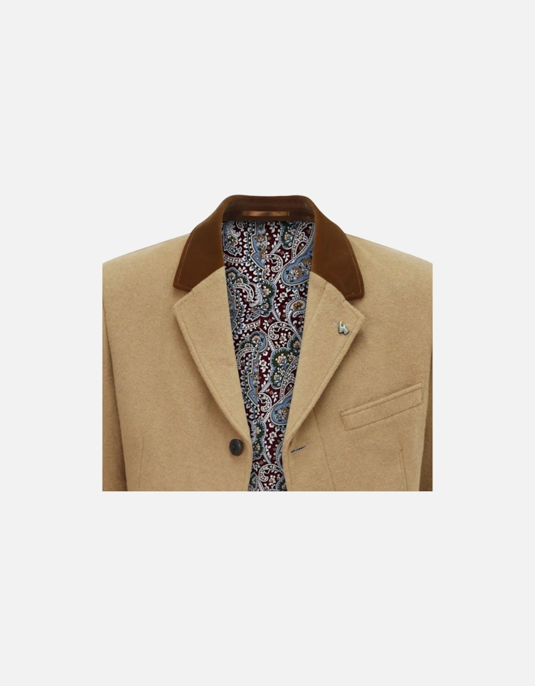 Winston Single Breasted Overcoat with Velvet Trim Collar | Camel
