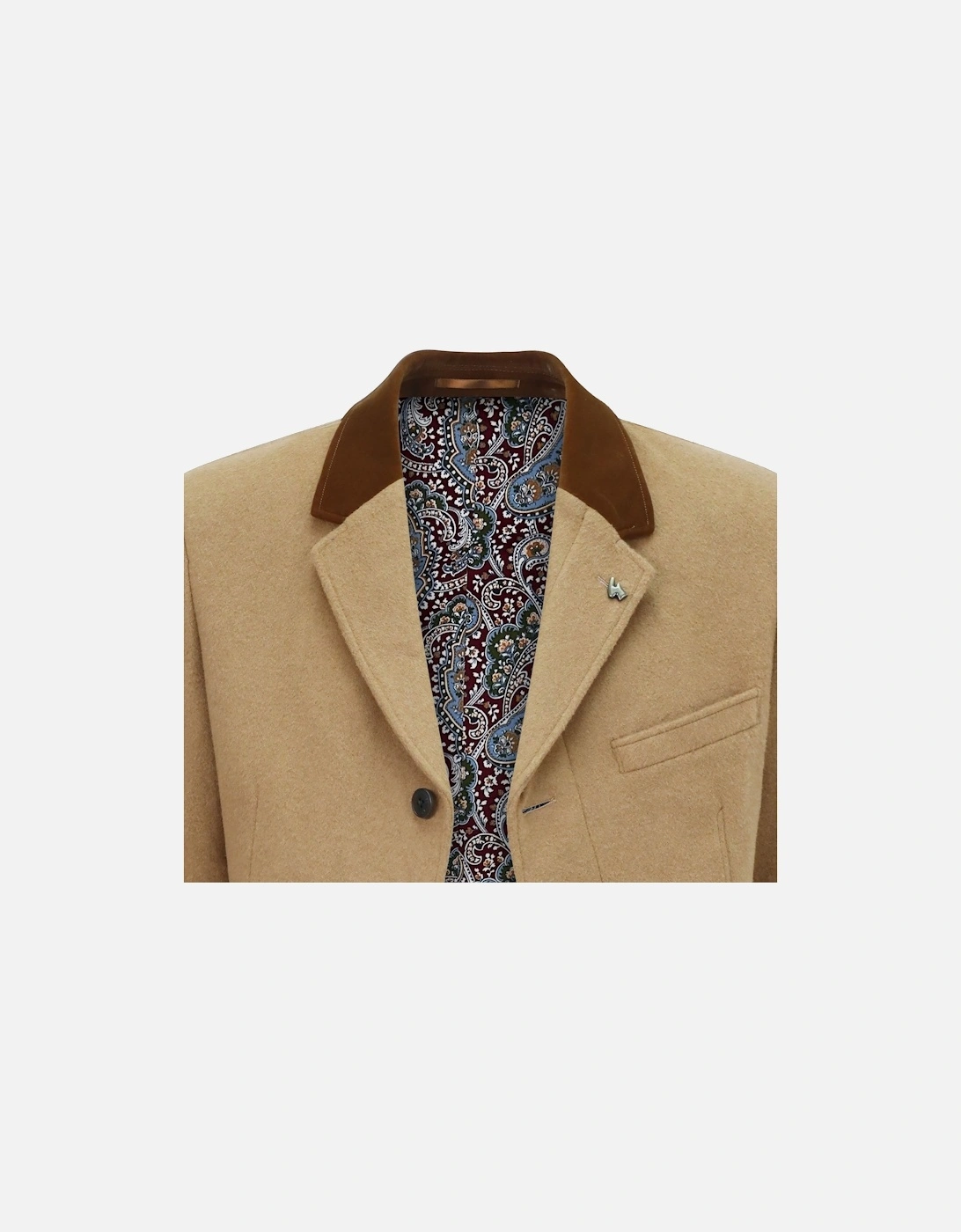 Winston Single Breasted Overcoat with Velvet Trim Collar | Camel