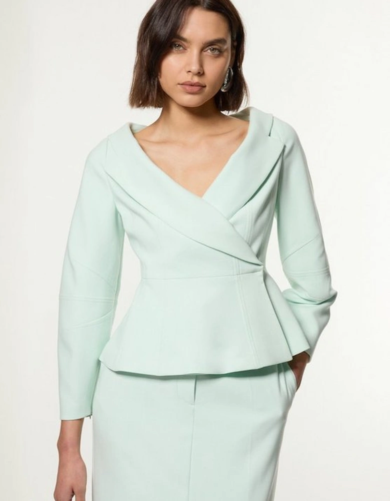 Compact Stretch Tailored Asymmetric Peplum Jacket