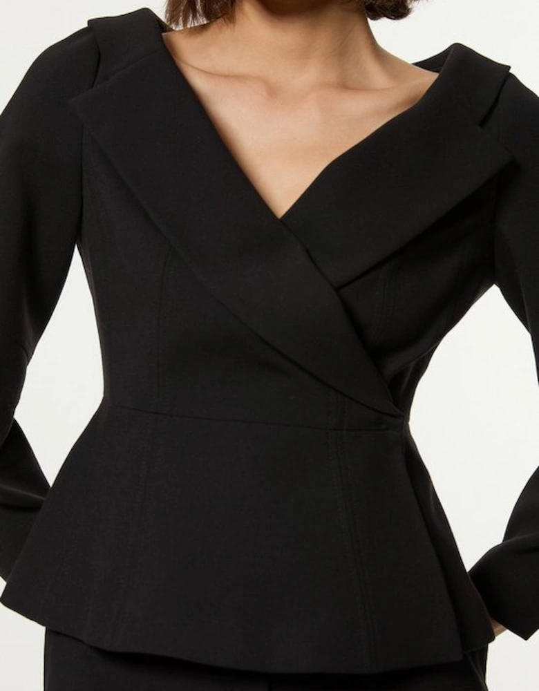 Compact Stretch Tailored Asymmetric Peplum Jacket