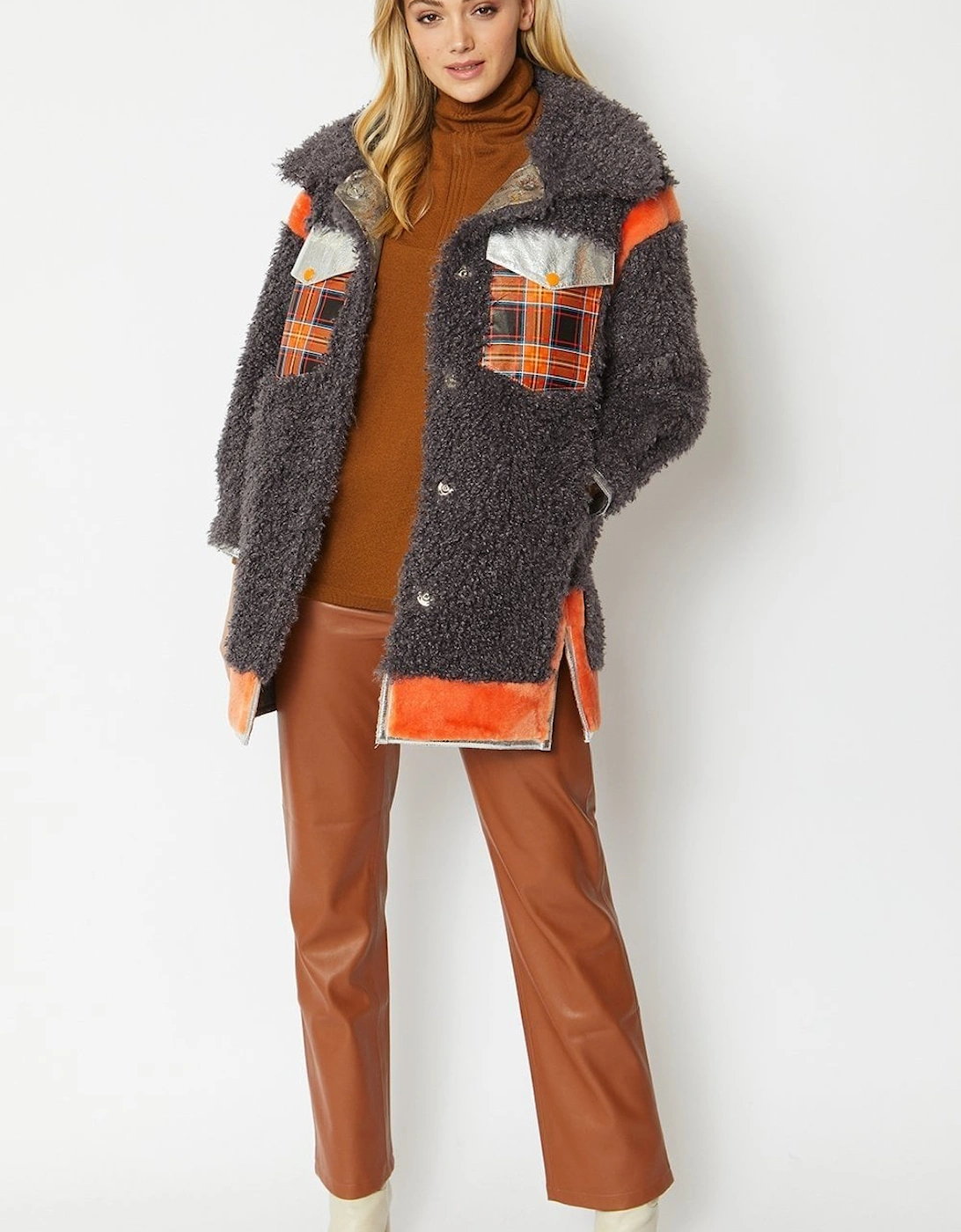 Mocha Shearling & Leather Coat