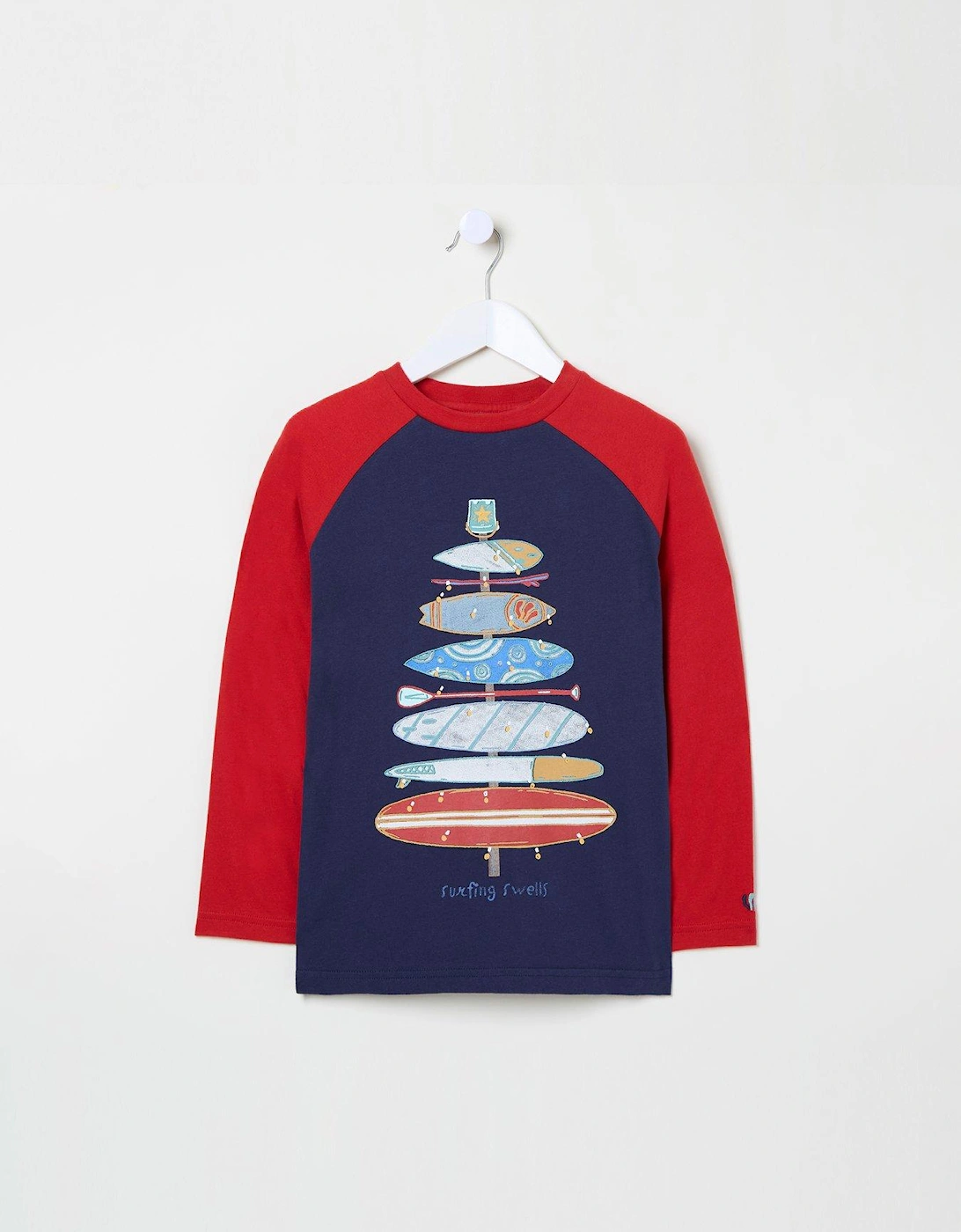 Boys Board Surf Tree Long Sleeve Christmas T-Shirt - Navy