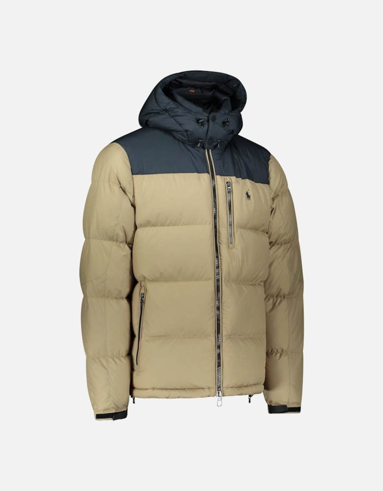 Ralph Lauren Insulated Down Feather Puffer Jacket - Tan/Navy