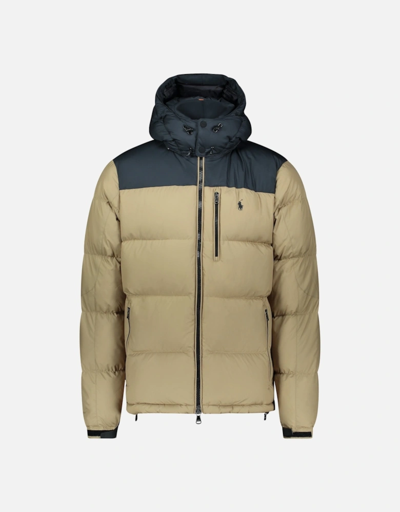 Ralph Lauren Insulated Down Feather Puffer Jacket - Tan/Navy