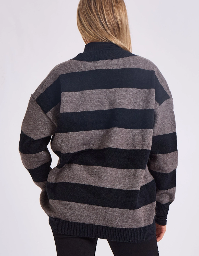 Grey Wide Stripe Oversized Jumper