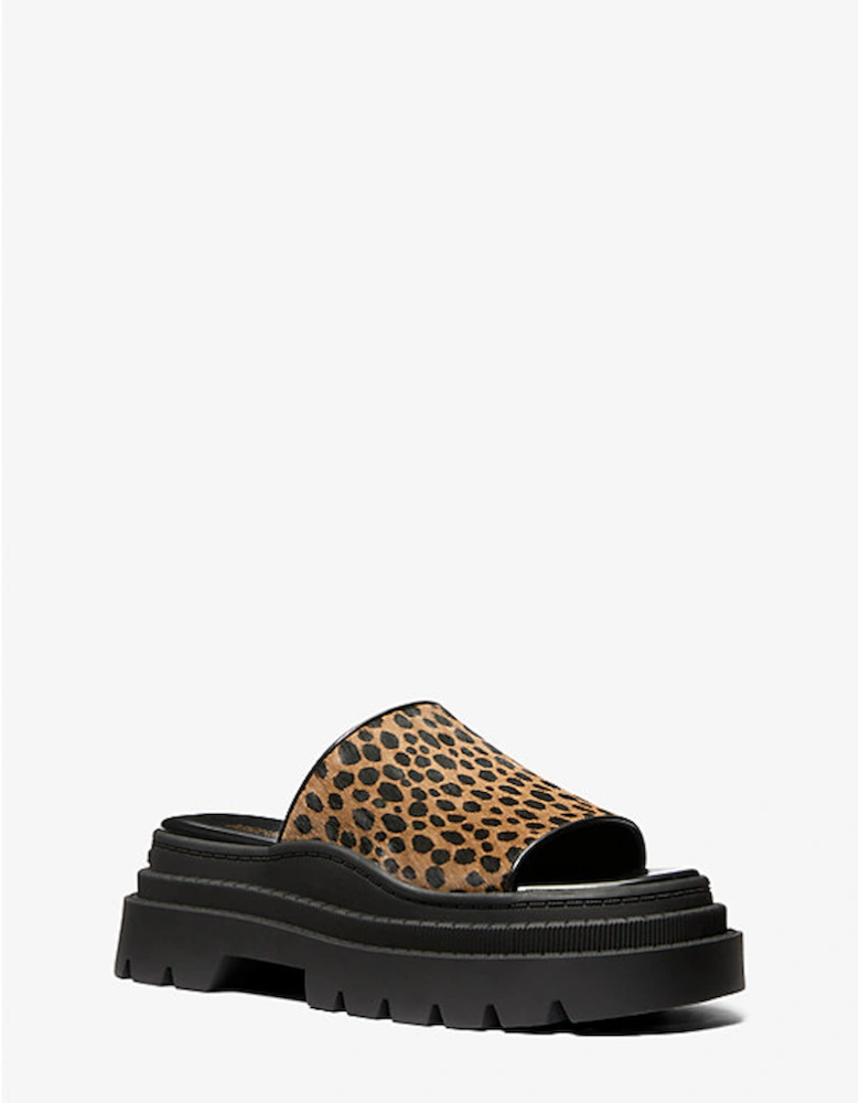 Kendra Cheetah Print Calf Hair Platform Slide Sandal