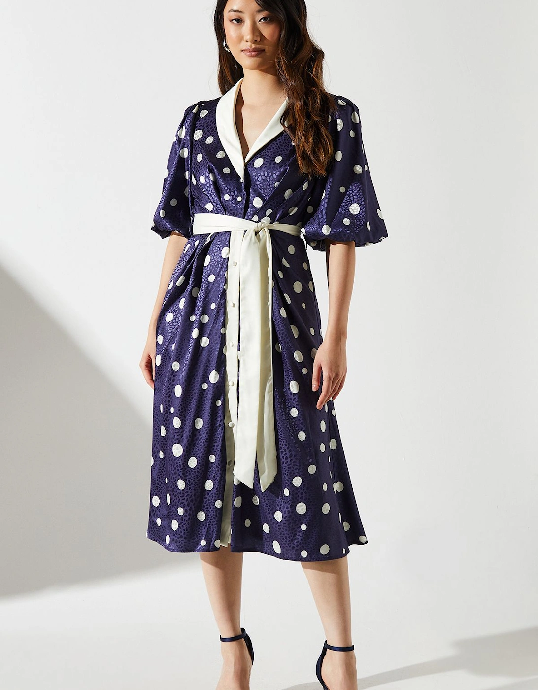 Short Sleeve Satin Polka-Dot Wrap Dress, 5 of 4