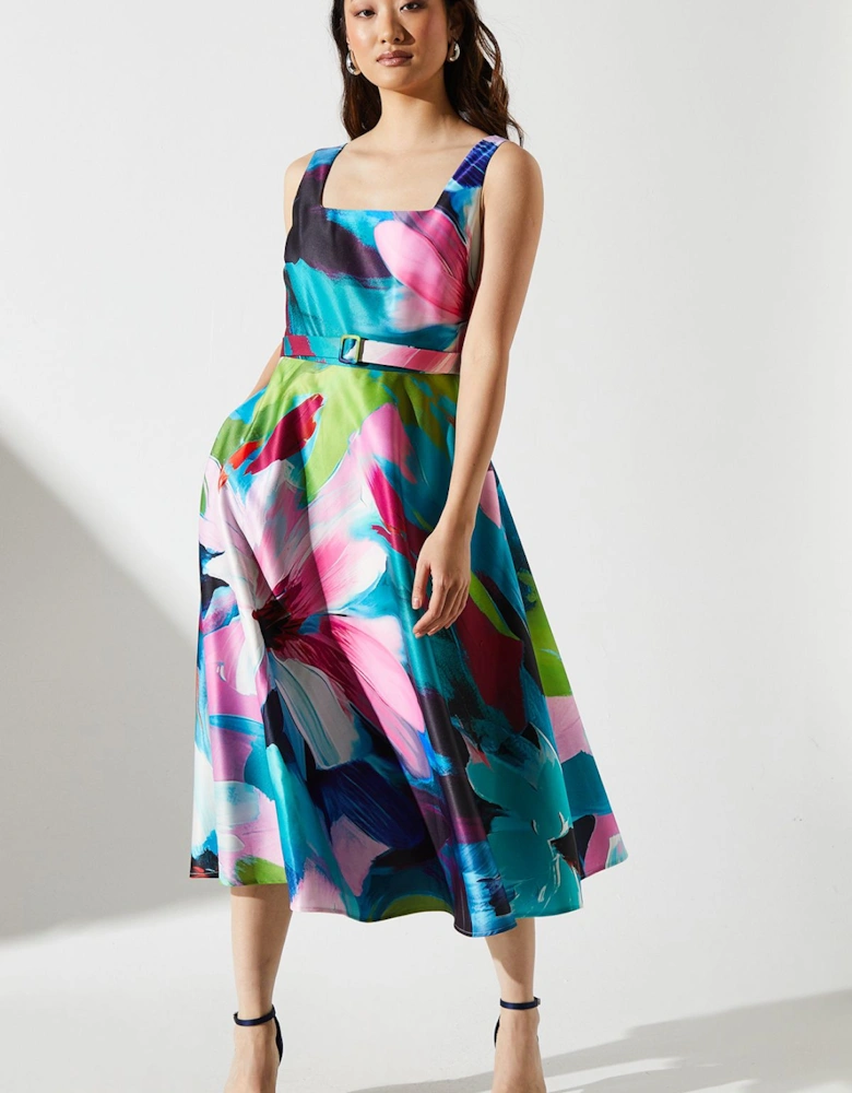 Belted Printed Midi Dress