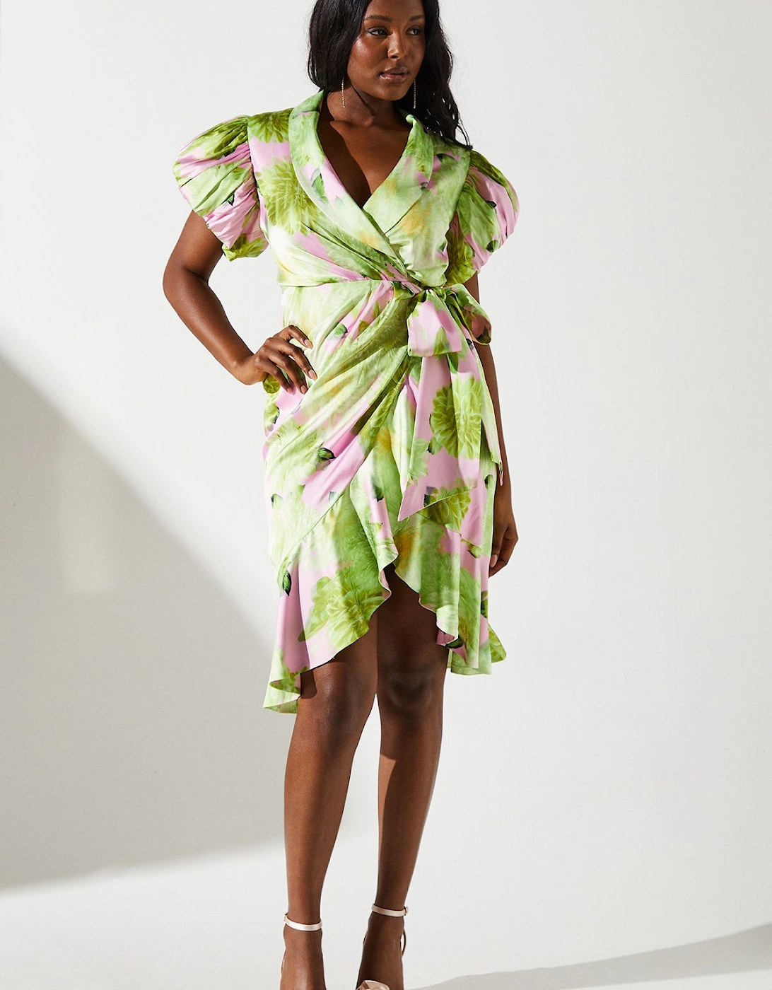 Blurred Floral Satin Wrap Dress, 5 of 4