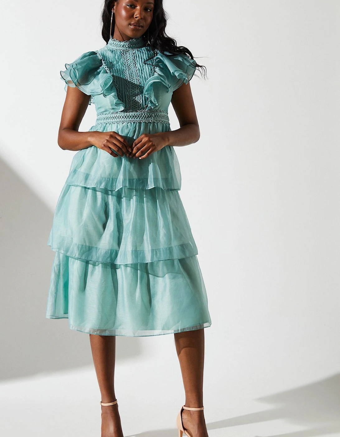 Organza Tiered Lace Trim Dress, 6 of 5