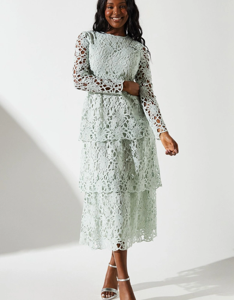 Tiered Lace Midi Dress