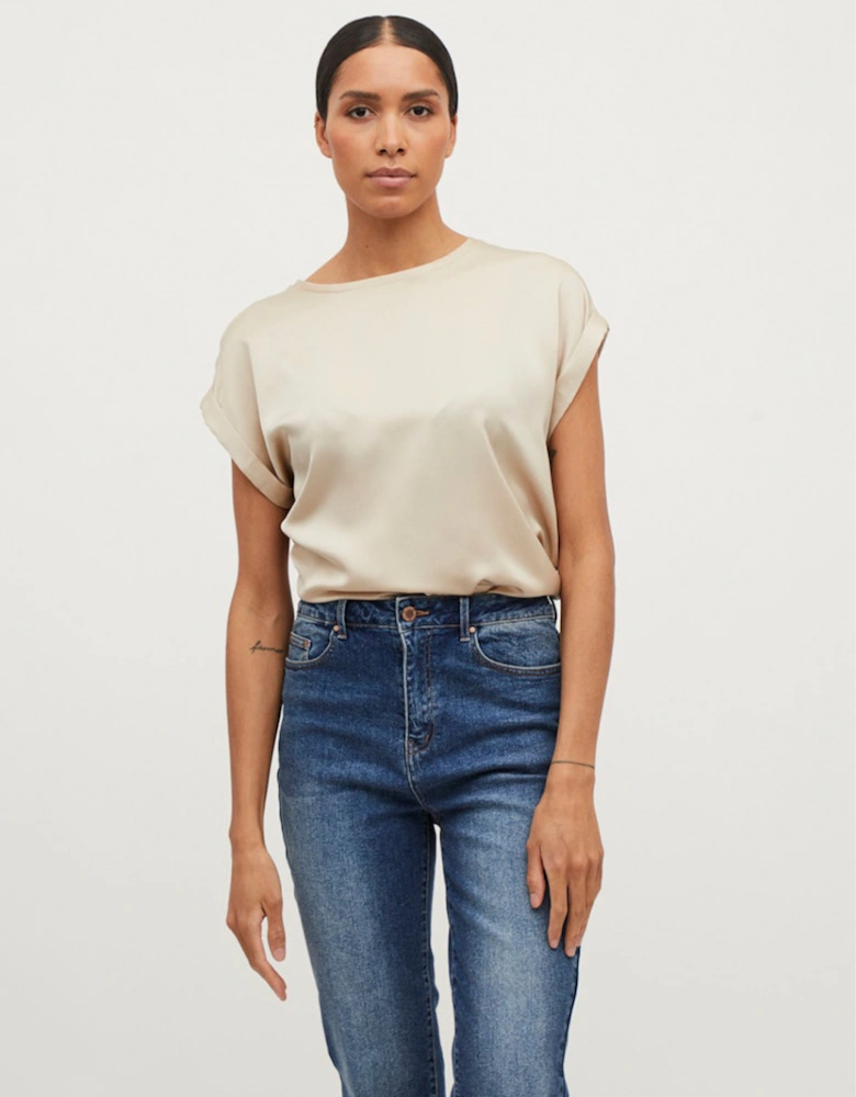 Elette Short Sleeve Satin Top Cement