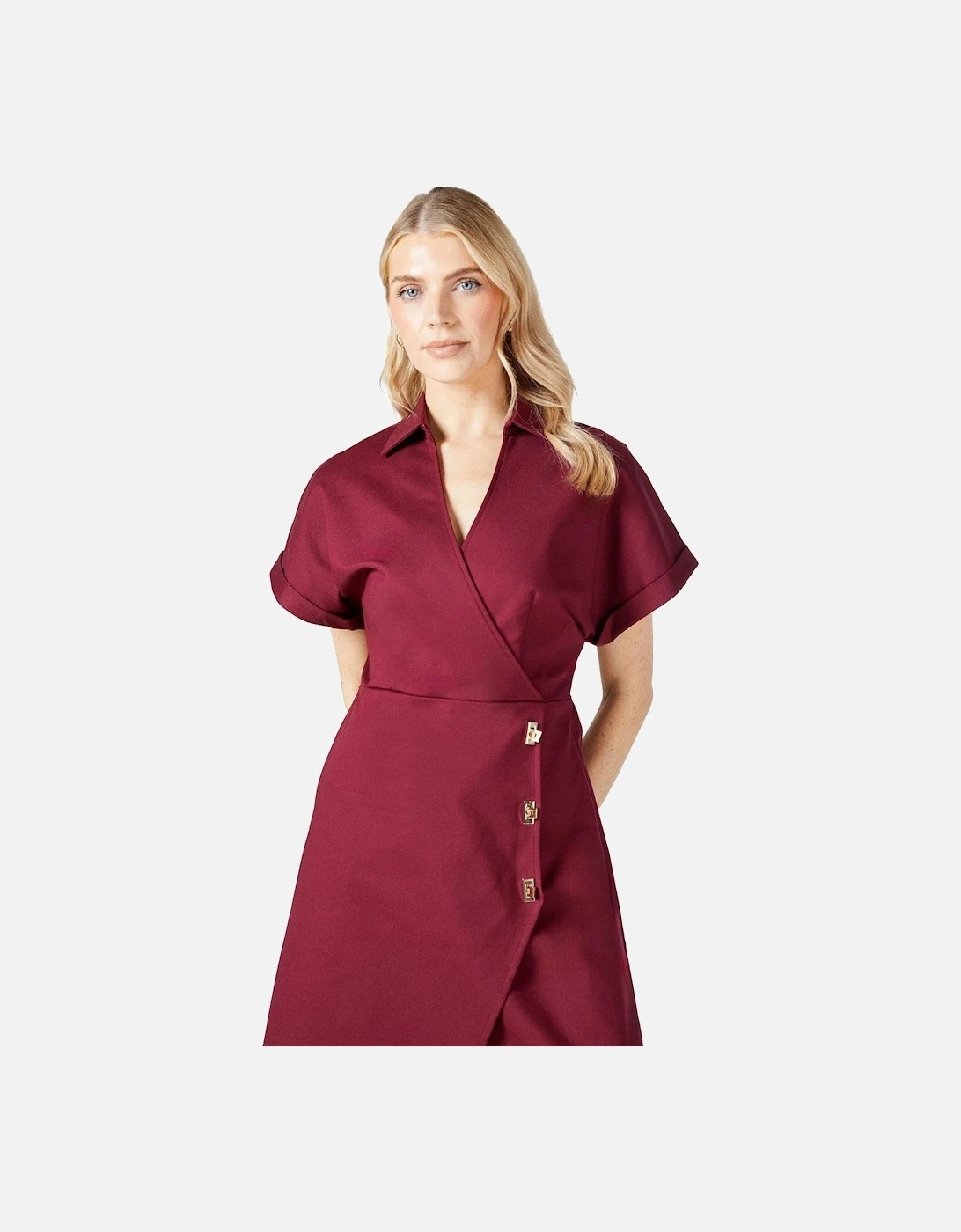 Womens/Ladies Crepe Button Detail Wrap Dress