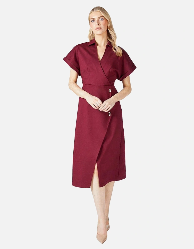 Womens/Ladies Crepe Button Detail Wrap Dress