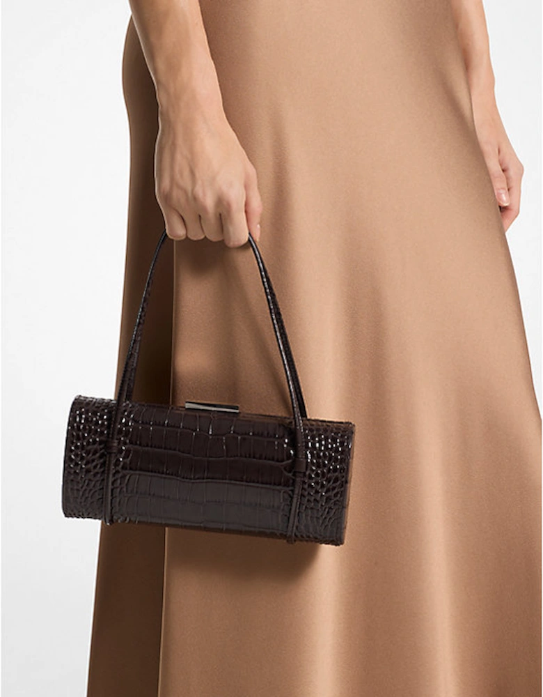 Natalie Crocodile Embossed Patent Leather Barrel Bag