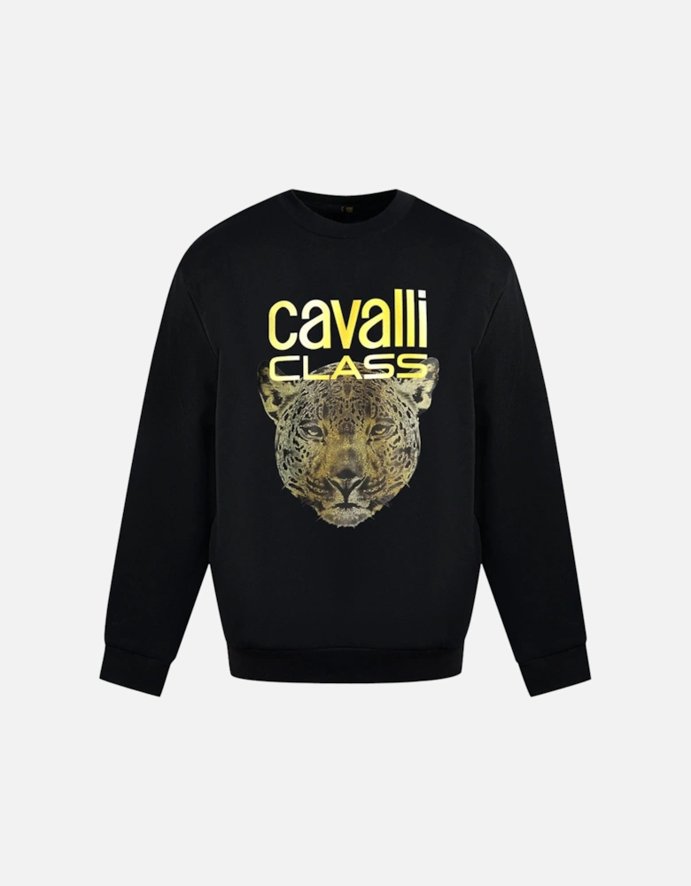 Cavalli Class Leopard Print Logo Black Jumper