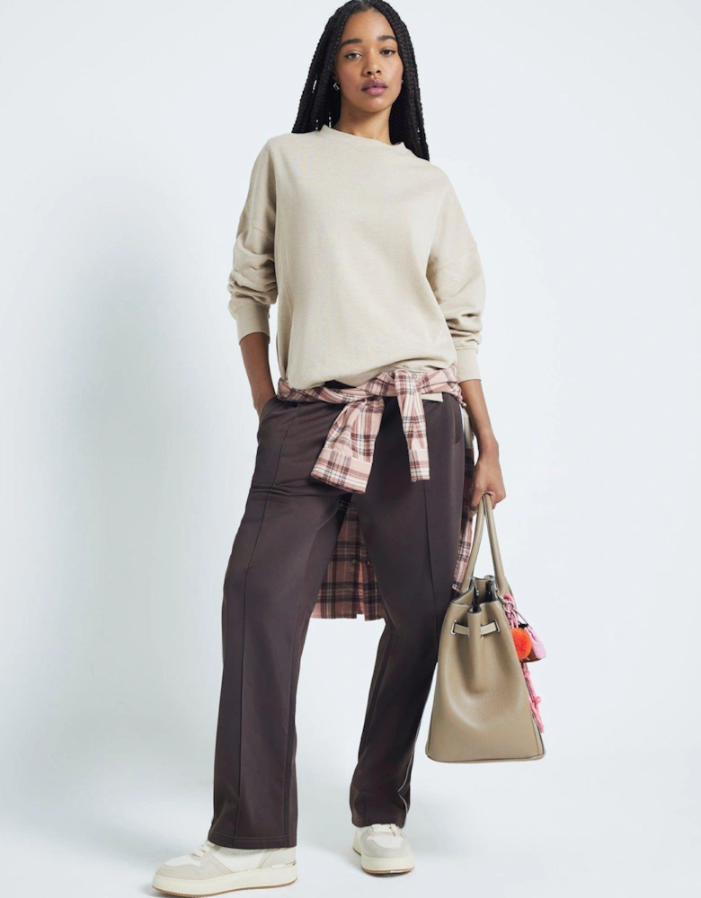 Split Front Sweatshirt - Beige
