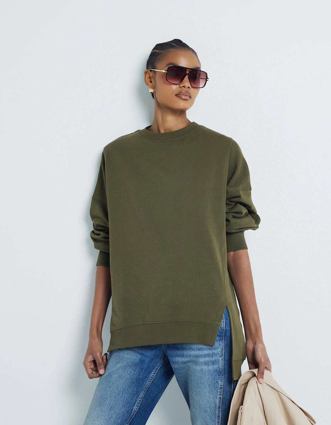 Split Front Sweatshirt - Khaki, 7 of 6