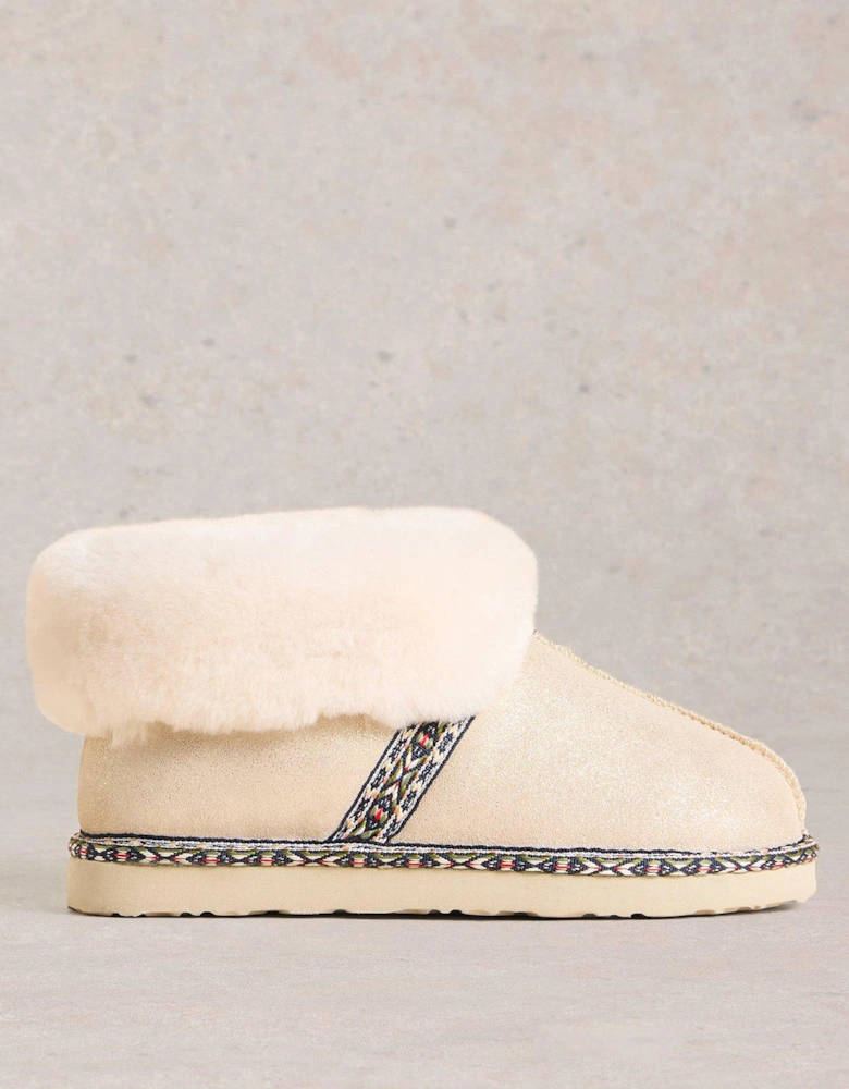 Suede Shearling Slipper Boot - Beige