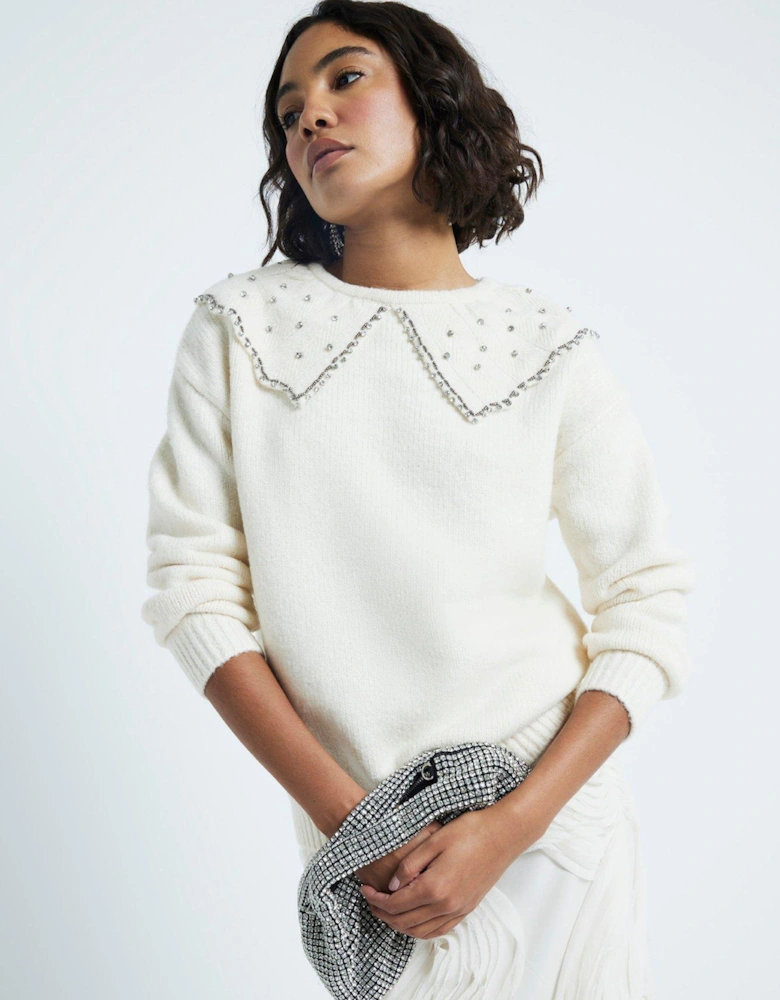 Ultimate Embellished Collar Jumper - Cream