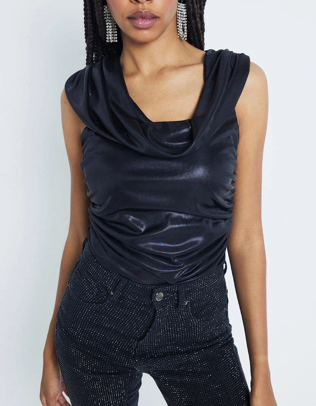 Cowl Drape Top - Black, 7 of 6