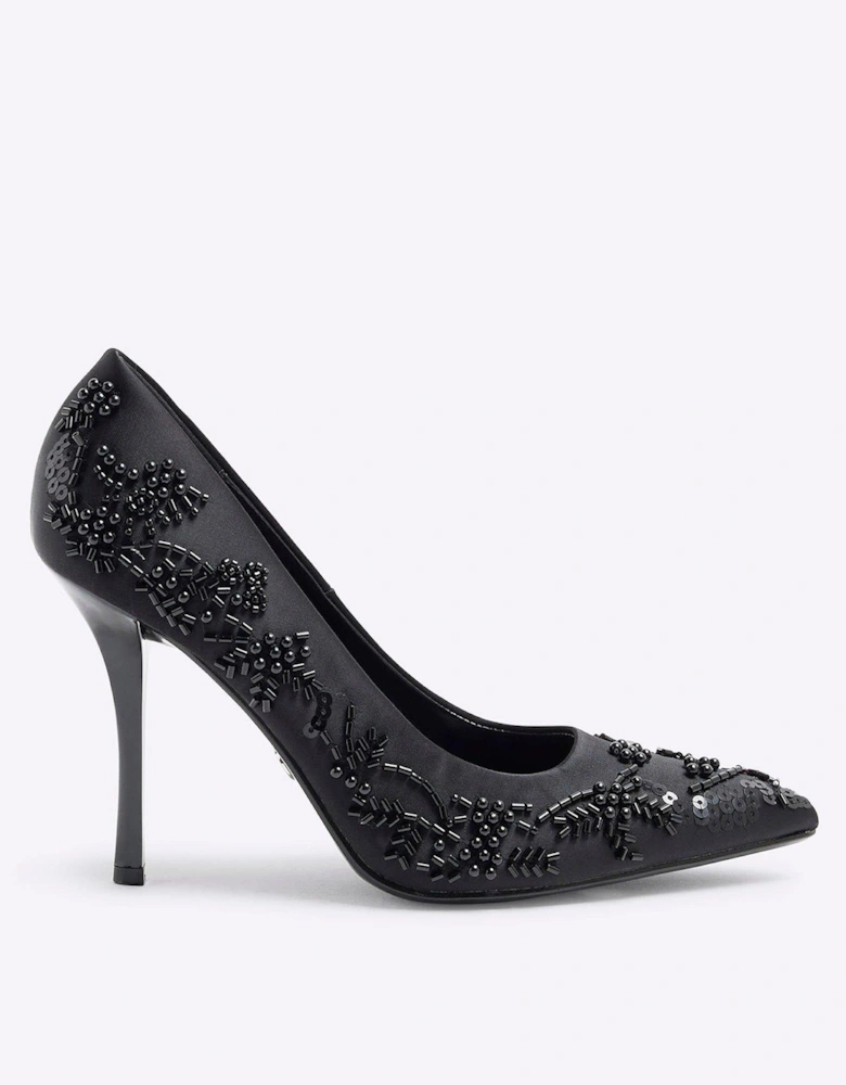 Beaded Court Shoe - Black