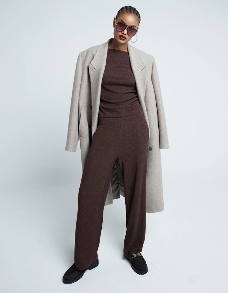 Textured Wide Leg Trouser - Dark Brown