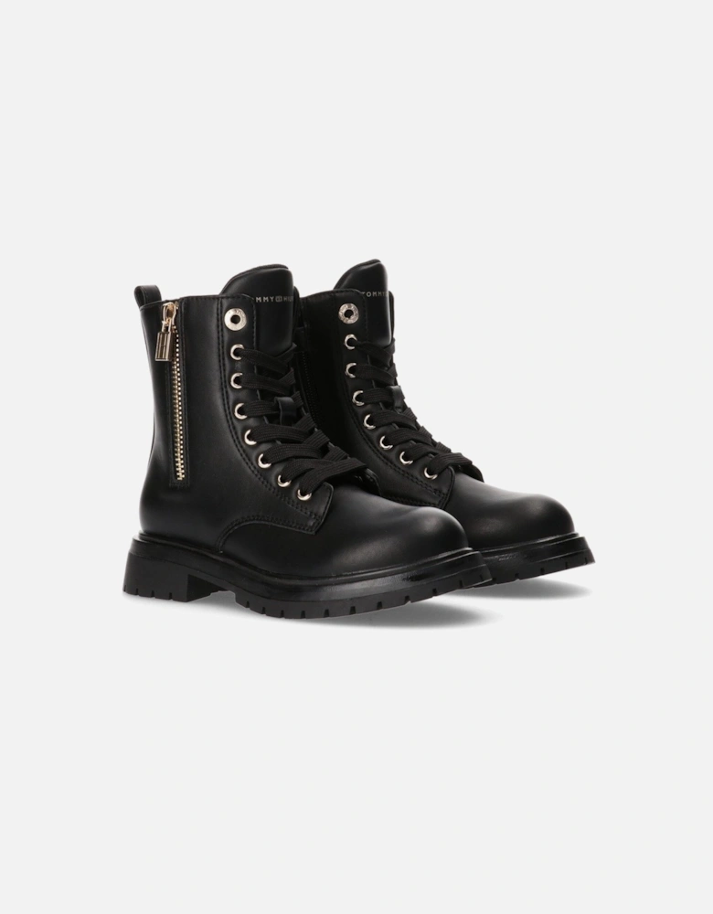 Girls Lace Up Boots - Black