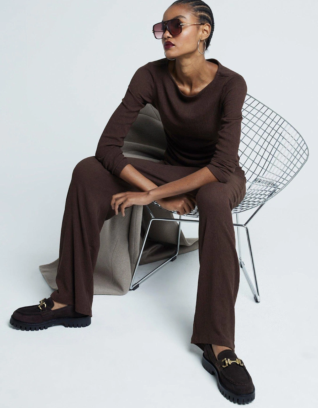 Textured Slash Neck Top - Dark Brown, 5 of 4