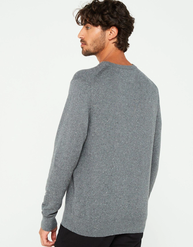 Pima Cotton Cashmere Flecked Crew Neck Knitted Jumper - Grey