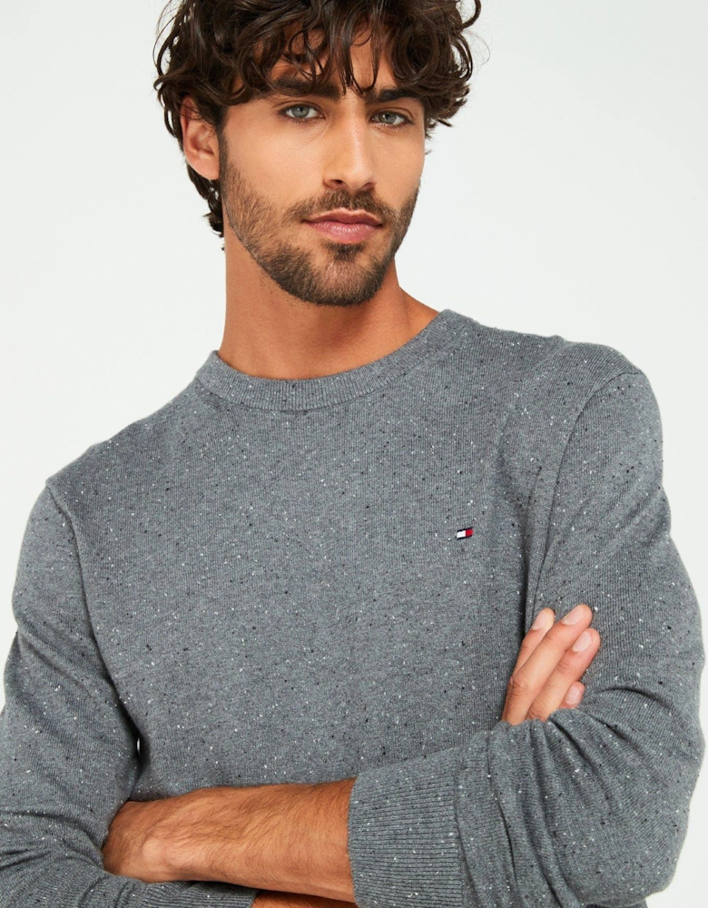 Pima Cotton Cashmere Flecked Crew Neck Knitted Jumper - Grey