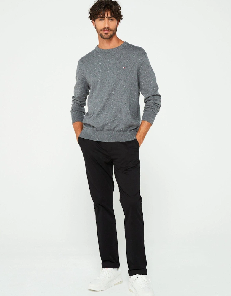 Pima Cotton Cashmere Flecked Crew Neck Knitted Jumper - Grey