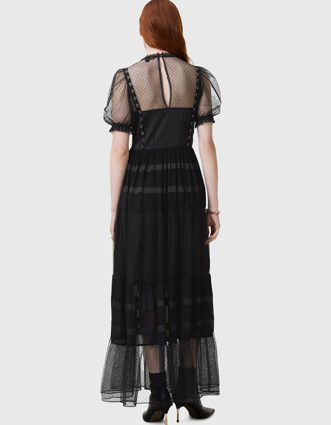 Ryla Polka Dot Mesh Maxi Dress - Black