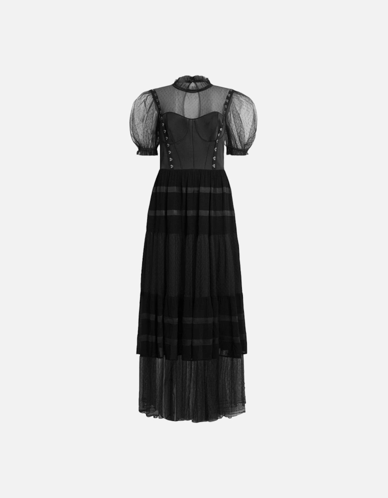 Ryla Polka Dot Mesh Maxi Dress - Black