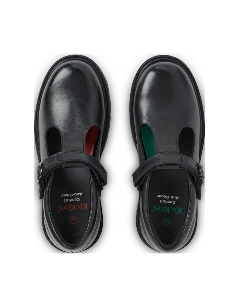 Girls Kori T Bar Leather School Shoe - Black