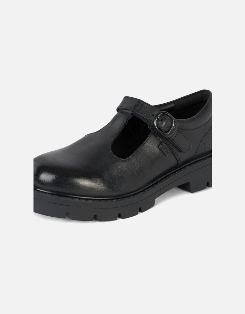 Girls Kori T Bar Leather School Shoe - Black