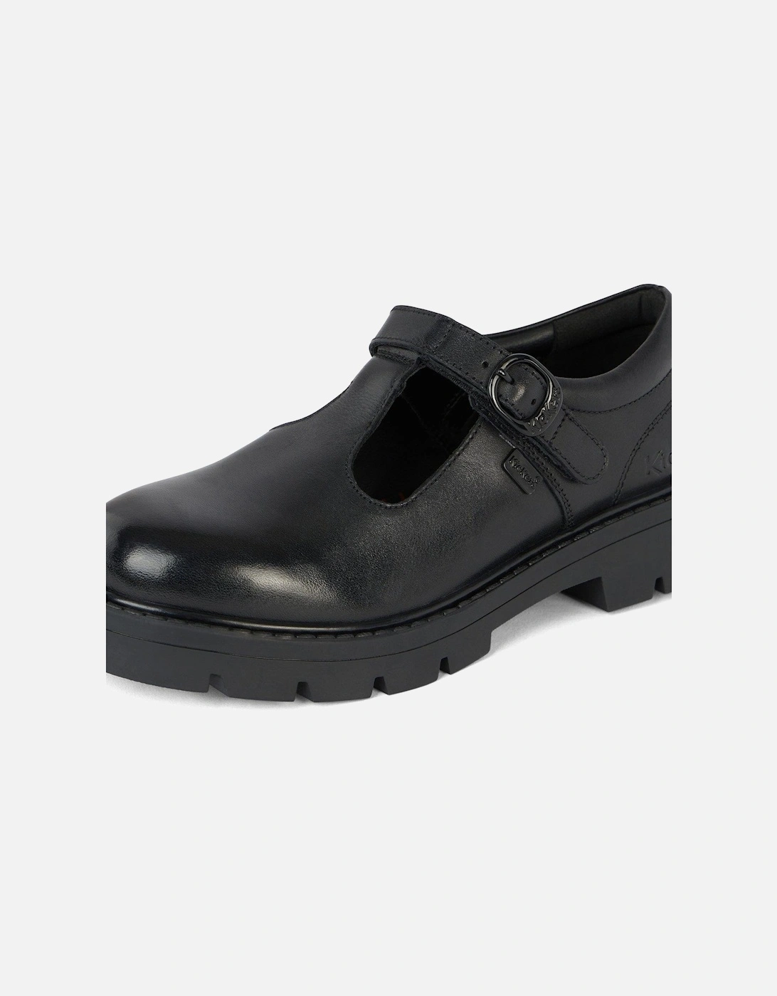 Girls Kori T Bar Leather School Shoe - Black