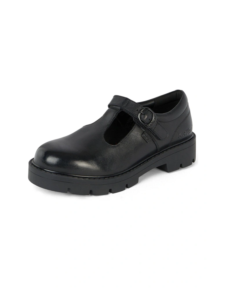Girls Kori T Bar Leather School Shoe - Black