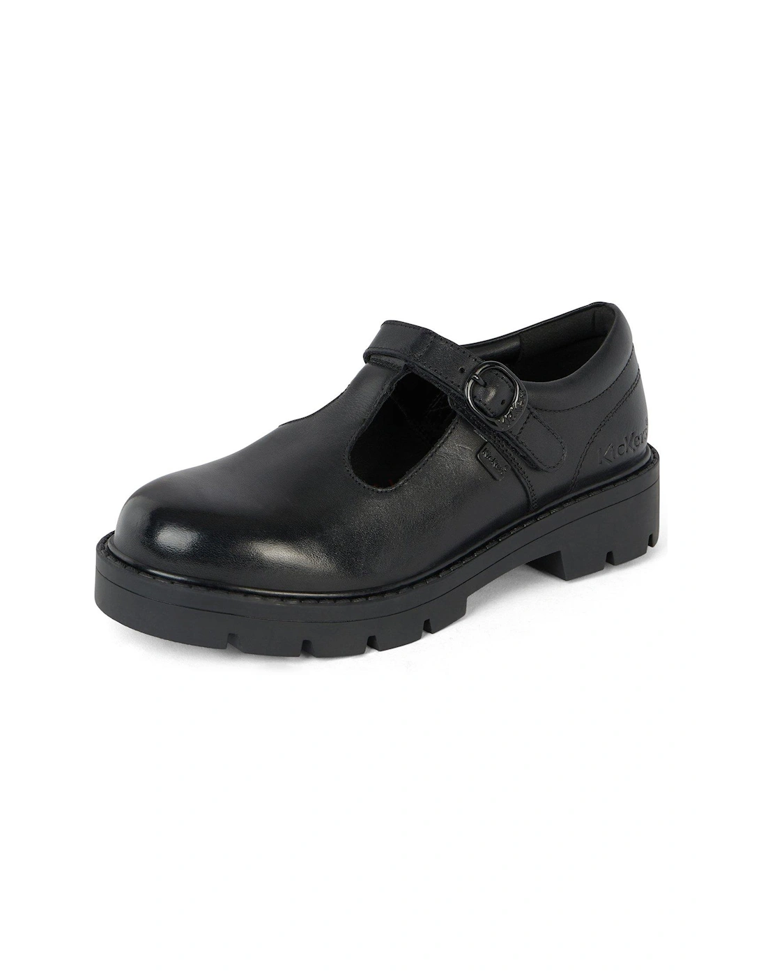 Girls Kori T Bar Leather School Shoe - Black