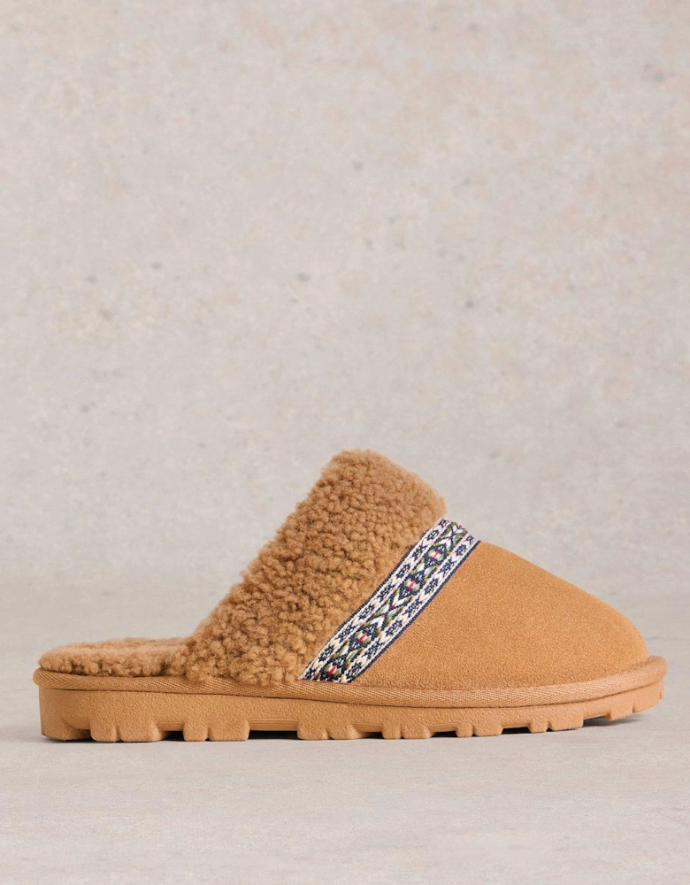 Suede Shearling Slipper Mule - Brown