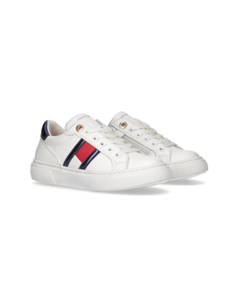 Girls Flag Low Cut Lace-Up Sneakers - White
