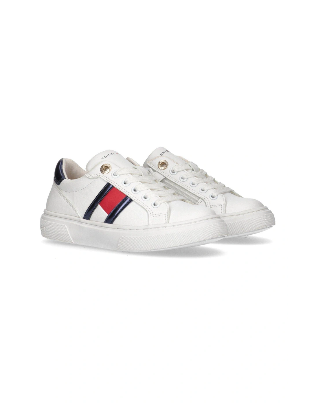 Girls Flag Low Cut Lace-Up Sneakers - White