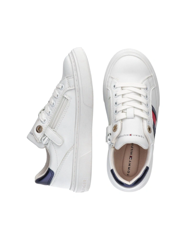 Girls Flag Low Cut Lace-Up Sneakers - White