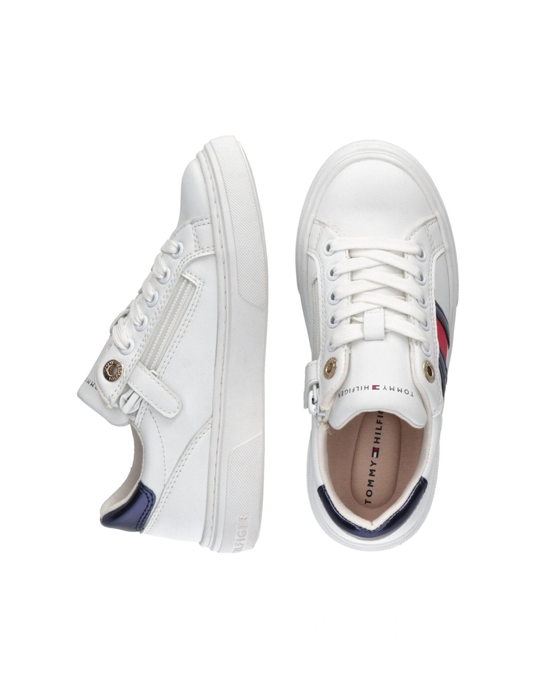 Girls Flag Low Cut Lace-Up Sneakers - White